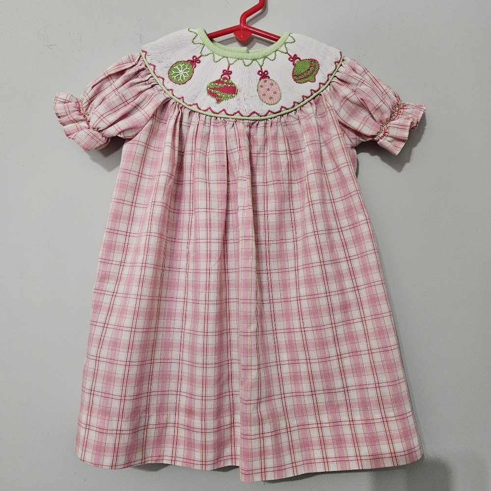 Banana Split Smocked‎ Bishop Dress Pink Plaid Ornaments Size 12 Month